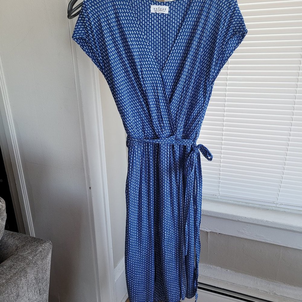 Blue and white wrap dress